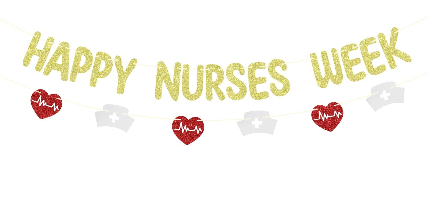 Happy Nurse Week Banner, Gold and Red Glitter Thank You Nurse We Appreciate You Banner, Happy Nurses Day Decorations