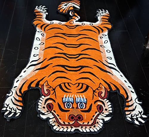Handmade Carpet Cutout Tiger Design 100% Wool Handmade in Nepal 3 Foot by 6 Foot