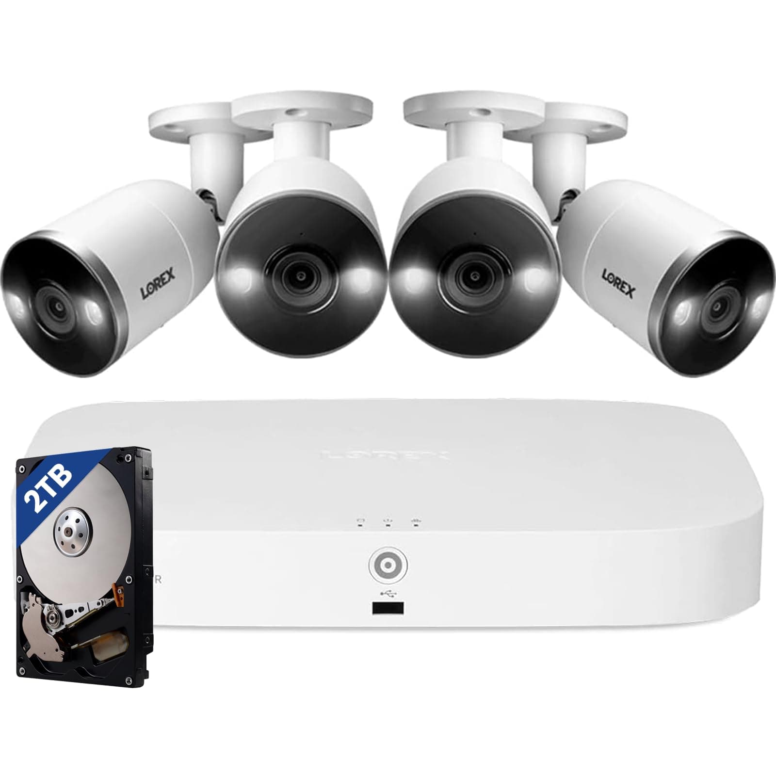 Fusion 4K Security Camera System w/ 2TB NVR - 8 Channel PoE Wired Home Security System w/ 4 Metal Cameras - Motion Detection, Two-Way Audio, Color Night Vision, Weatherproof Surveillance