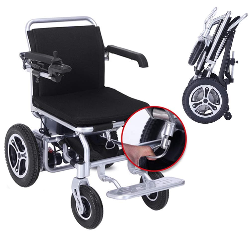 RDJM Deluxe Fold Foldable Power Compact Mobility Aid Wheel Chair, Lightweight Folding Carry Electric Wheelchair with 2 Batteries, Motorized Wheelchair, Powerful Dual Motor Wheelchair