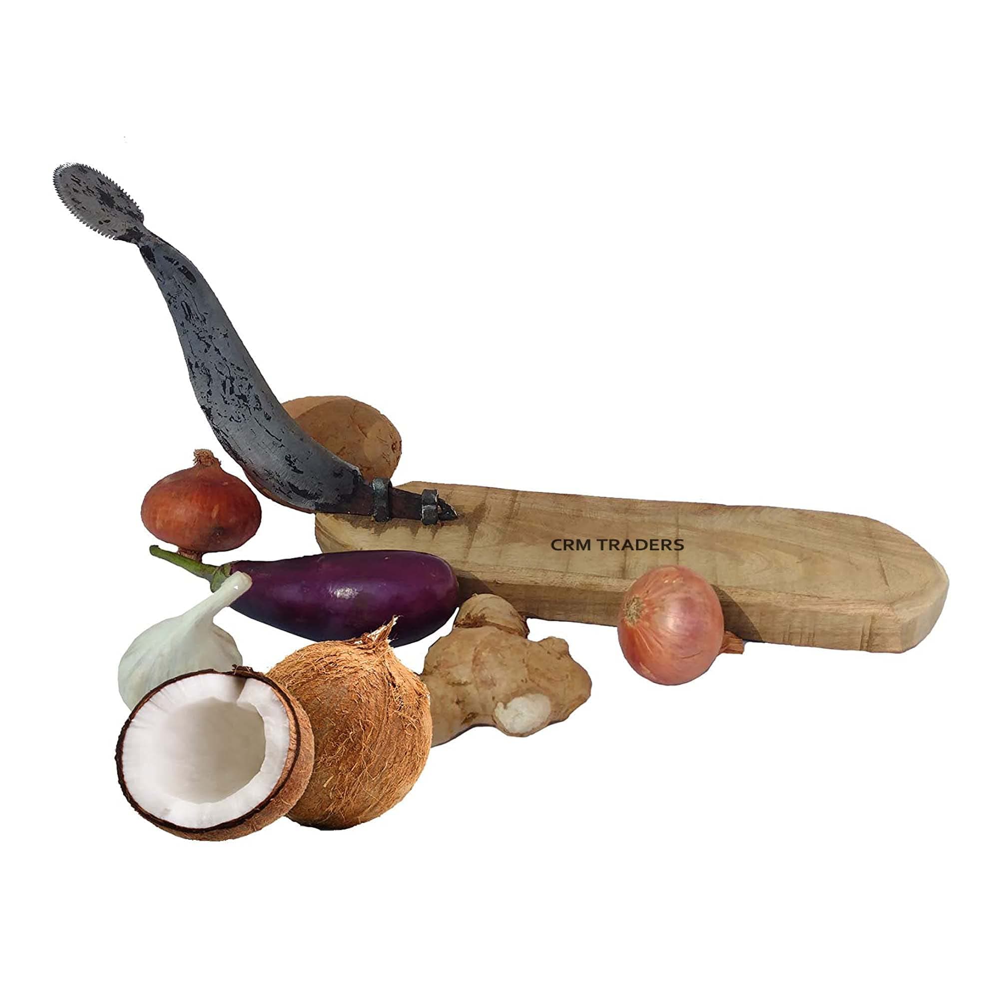 Cast Iron Blade Vegetable Fruit Cutter Boti with Wooden Board and Coconut Scrapper Perfect for Your Kitchen (Non Folding)