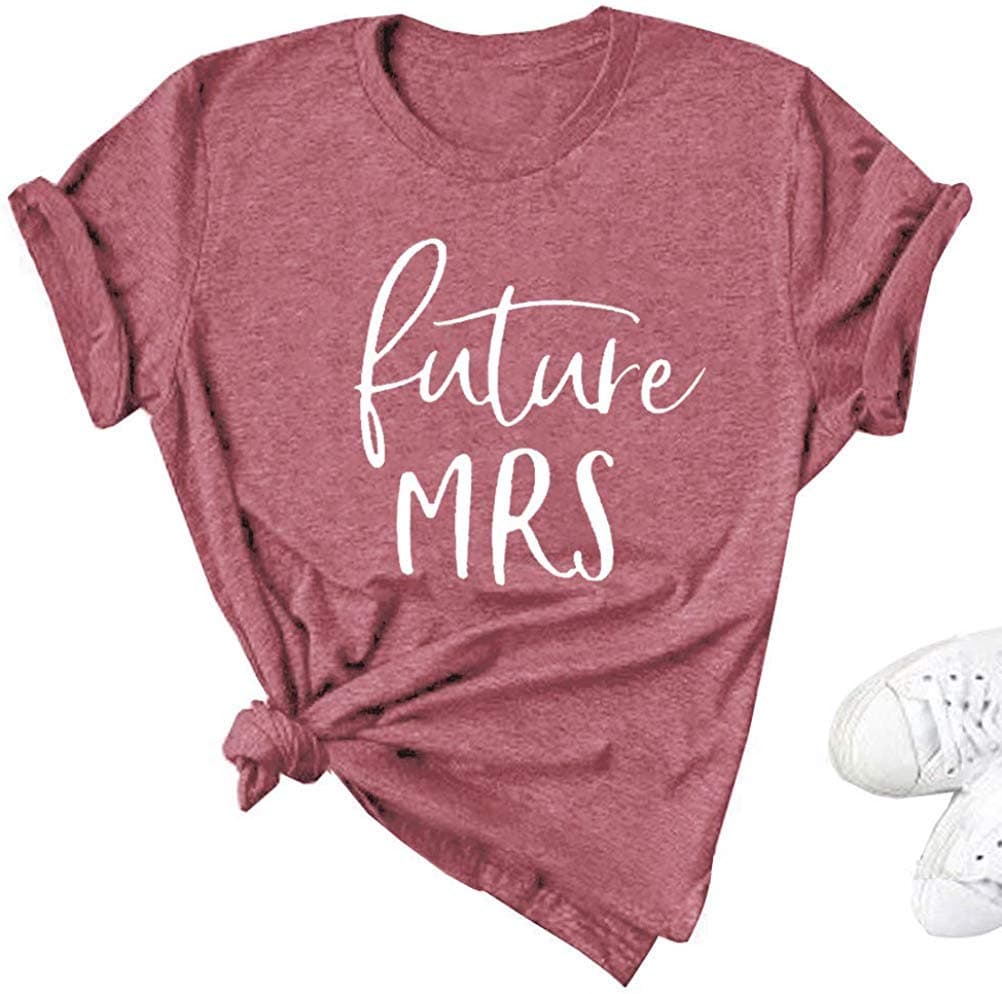 Oriental Pearl Future Mrs Shirt Women Funny Letter Printed Cute Bridal T Shirt Casual Short Sleeve Tops