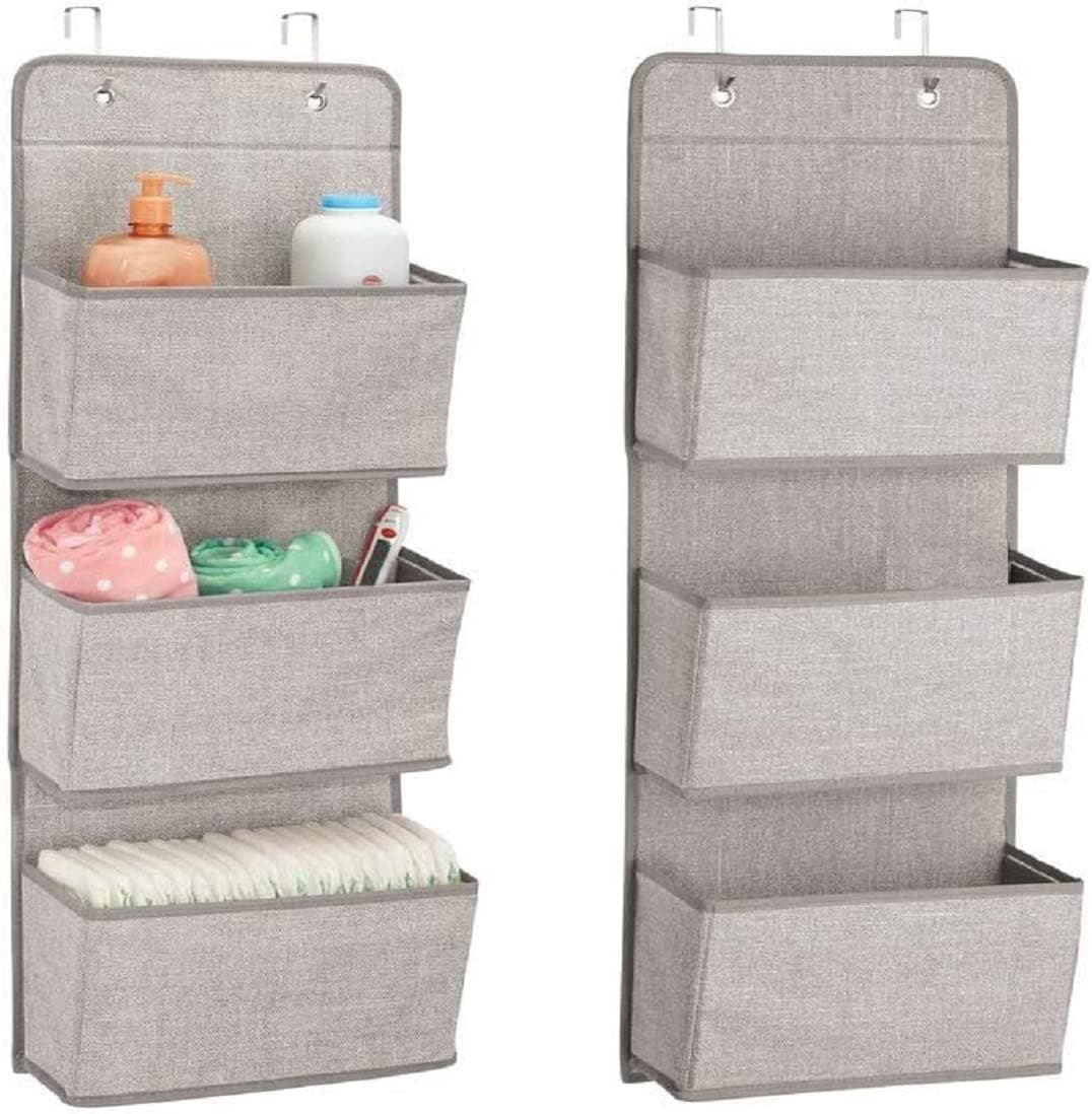 Collapsible Fabric 3-Layered Pocket Wall Door Cloth Wardrobe Hanging Storage Cabinet Hanger Bags Box Organizer-Grey- Set Of 1, Utensils, Grey