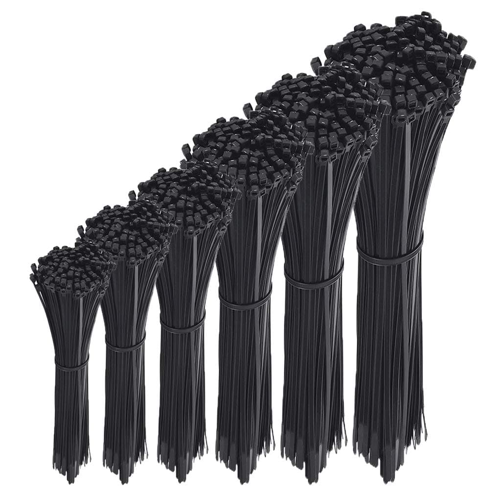 600 Pack Adjustable & Durable Self-Locking Nylon Cable Zip Ties, 4/6/7/8/10/12Inch, 4mm Width, Black