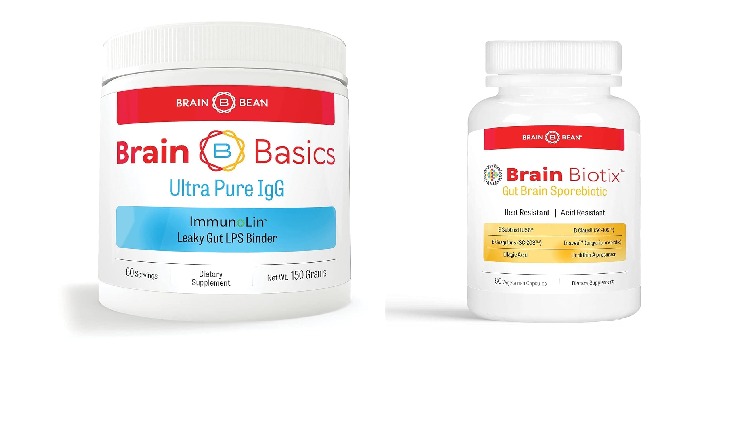 Brain Basics Gut Health Bundle: Ultra Pure IgG & Brain Biotix Supplements | Nutrient-Rich Immunoglobulin & Spore-Based Probiotic Formulas | Dairy-Free, Gluten-Free & Nut-Free | Made in The USA
