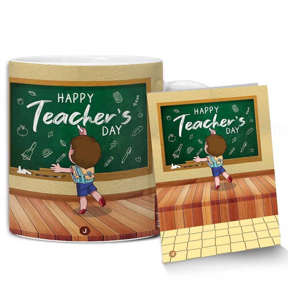 Jhingalala Gift for Teachers | Happy Teacher's Day Printed Ceramic Coffee Mug 325ml with Greeting Card | Teachers Day Gift for Teacher, Sir, Madam for Teacher's Day (2459)