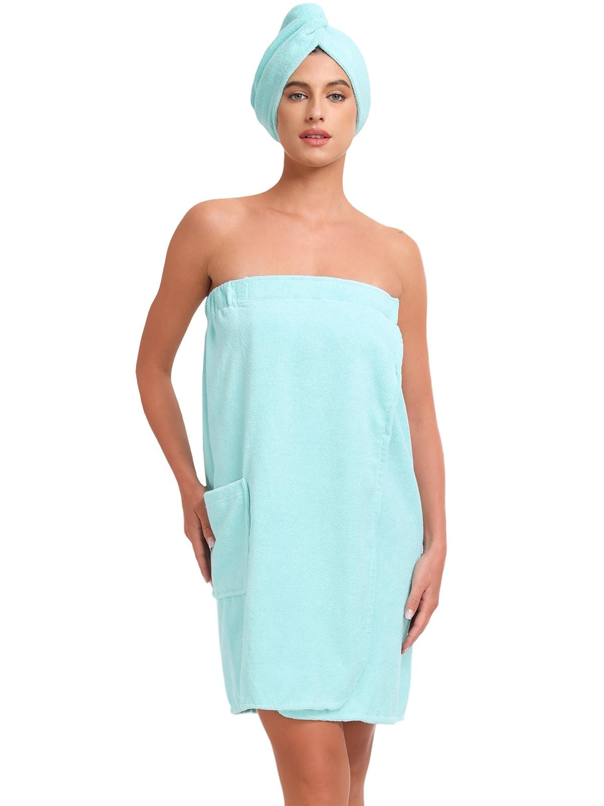 Knuffnee Women Wrap Towel Shower Spa Wraps Terry Cloth Bathrobe Adjustable Bath Wrap