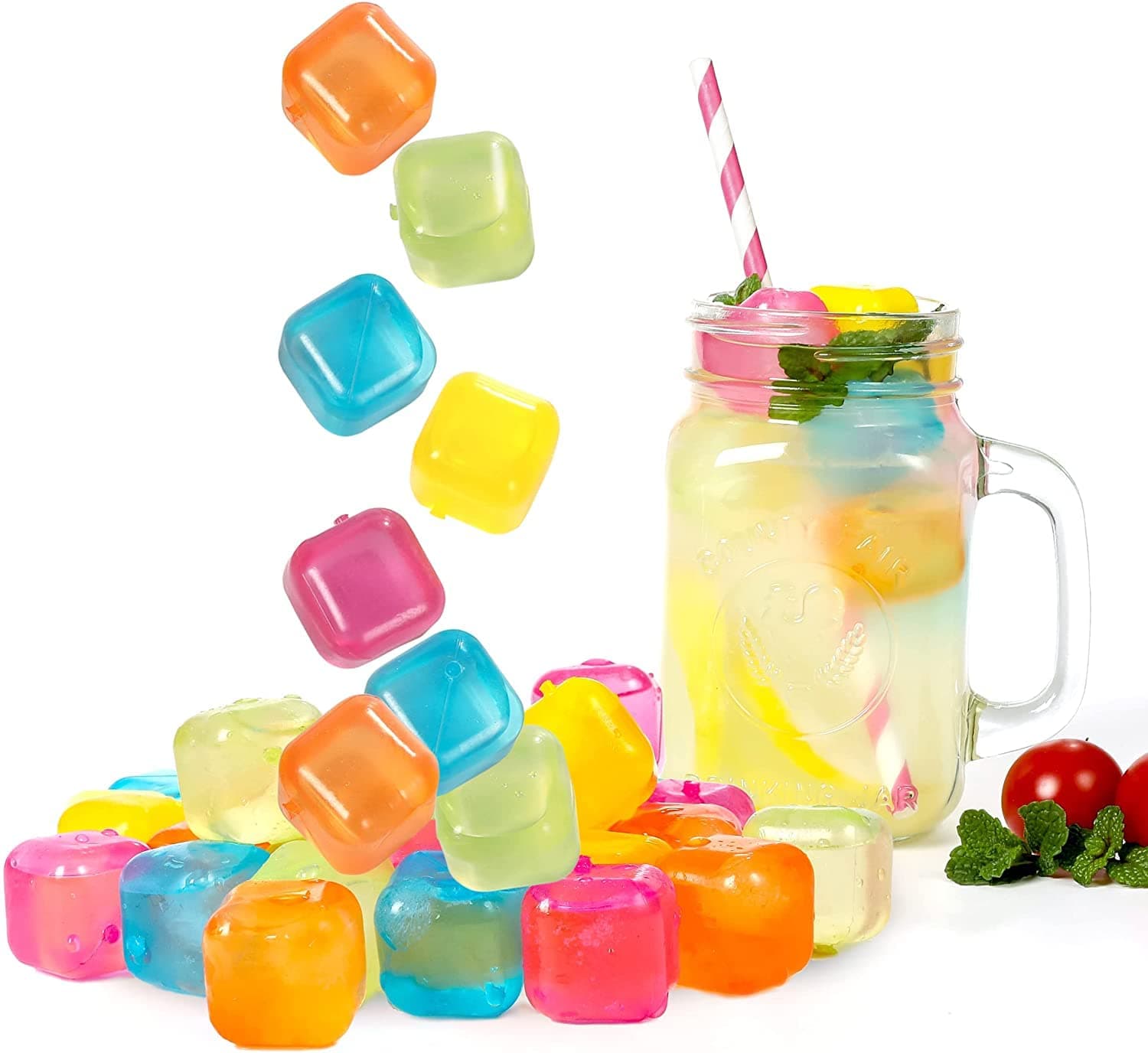 RIANZPack of 20 Square Reusable Ice Cubes | Filled with Pure Water (Assorted Colors)