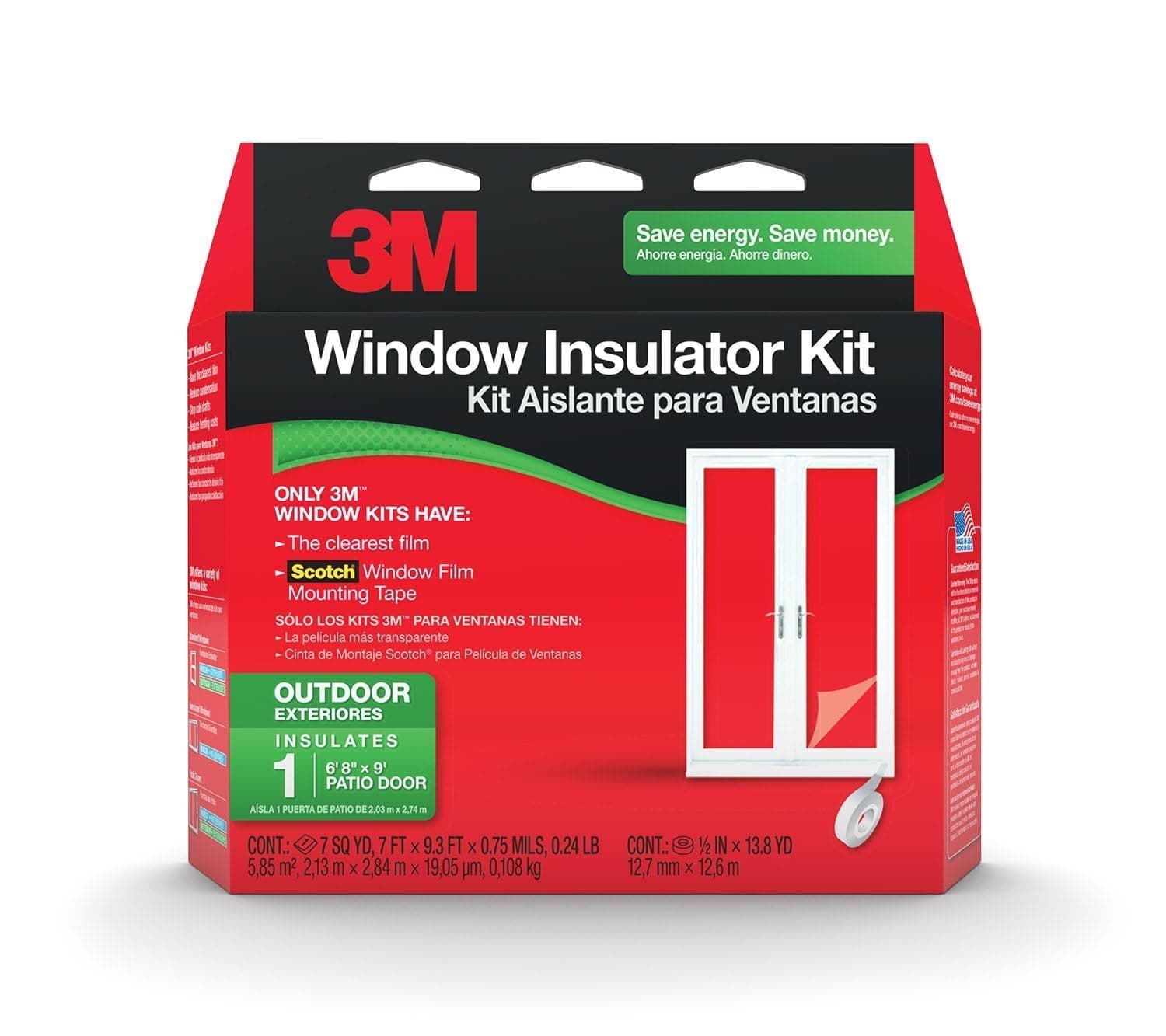 3M Outdoor Patio Door Clear Insulation Kit, Heat or Cold Window Insulation Kit for Large Windows and Sliding Doors, 1-Door Kit, 7 ft. X 9.3 ft.