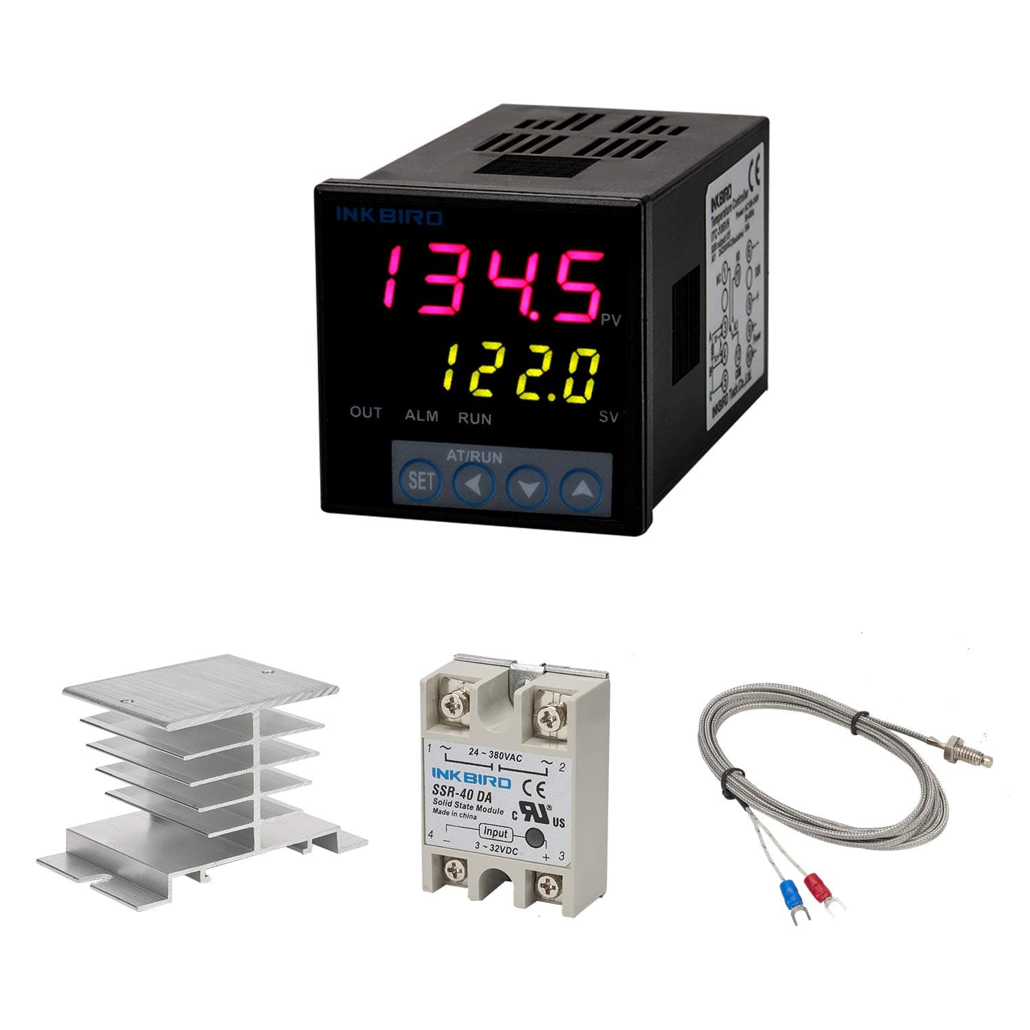 PID Temperature Controller Kit, High Voltage 100ACV to 240ACV, Comes with SSR 40DA Solid State Relay, K Type Thermocouple, and White Heat Sink