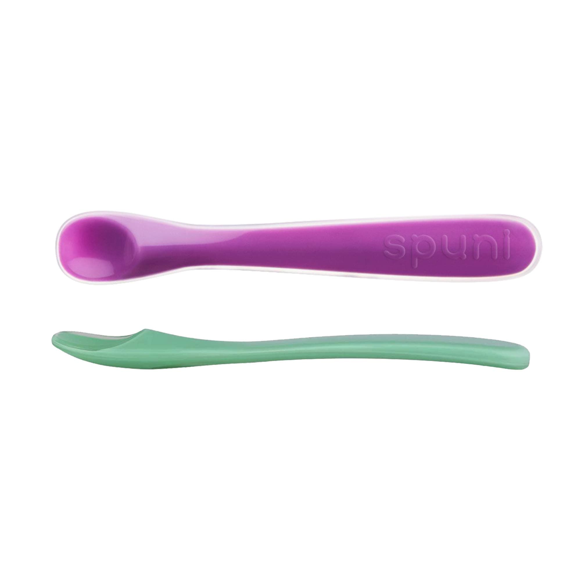 First Baby Spoon for 4 Months Onwards, Giggly Green and Peekaboo Purple, 2 Pack