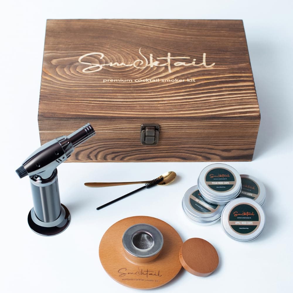 Cocktail Smoker Kit Vintage Box by Smoktail - Bourbon Smoker Set for Old-Fashioned & Whiskey Cocktails Infuser Kit for Party, 4 Flavor Wood chip - Gifts for Men & Women (Without Butane)