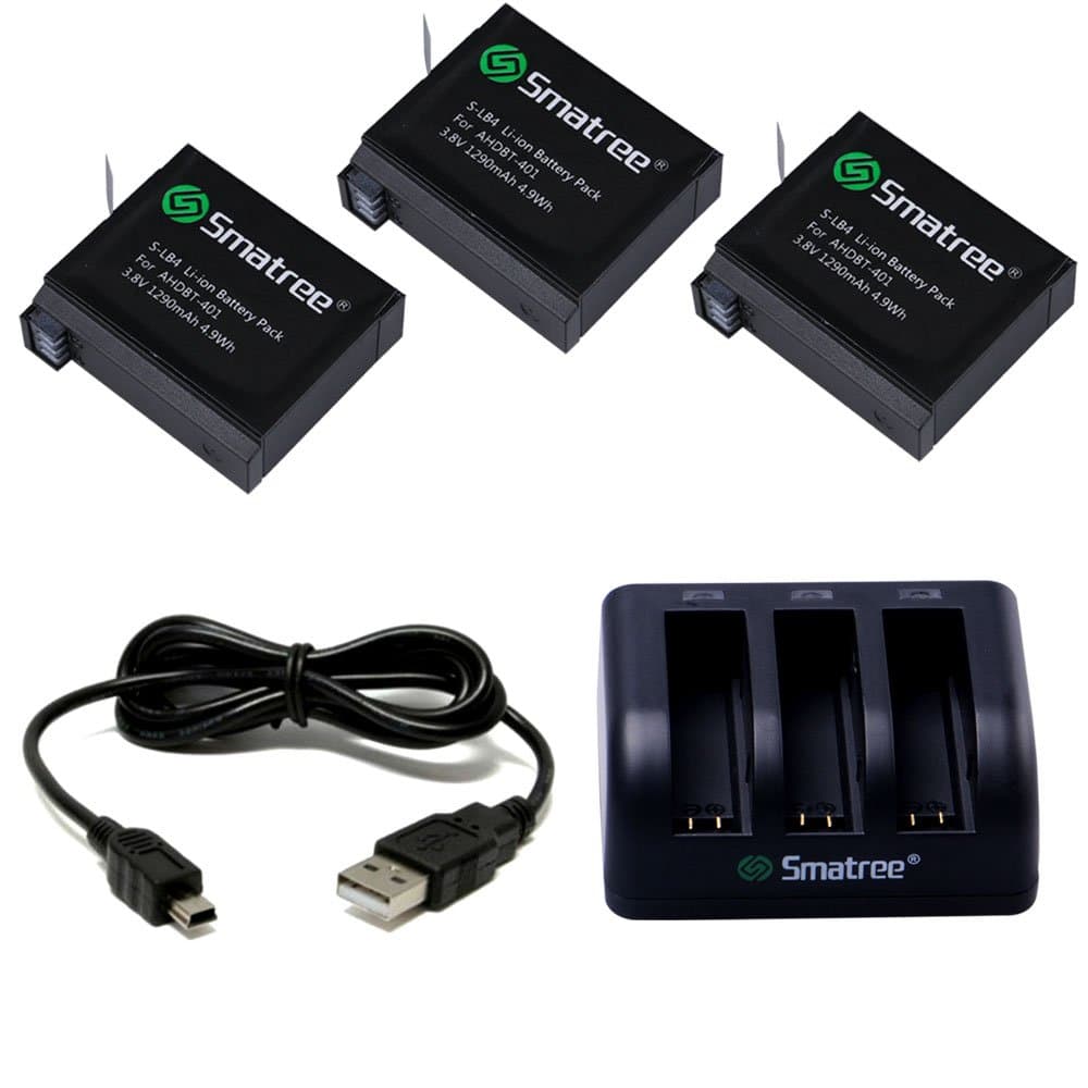 SmatreeReplacement Battery (3 Pack) and 3-Channel Charger Only Compatible for Gopro Hero 4 Action Camera(Not for Other Gopro Hero Camera!!!)