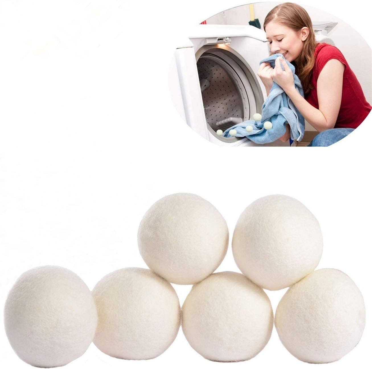 Wool Dryer Balls Natural Eliminate static cling,Tumble Dryer balls Shorten Drying Time (pack 6 white)