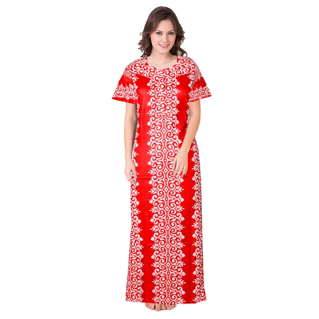 jwf Women's Cotton Printed Maxi Sleep Wear (MAX_046_Multicoloured_Free Size)