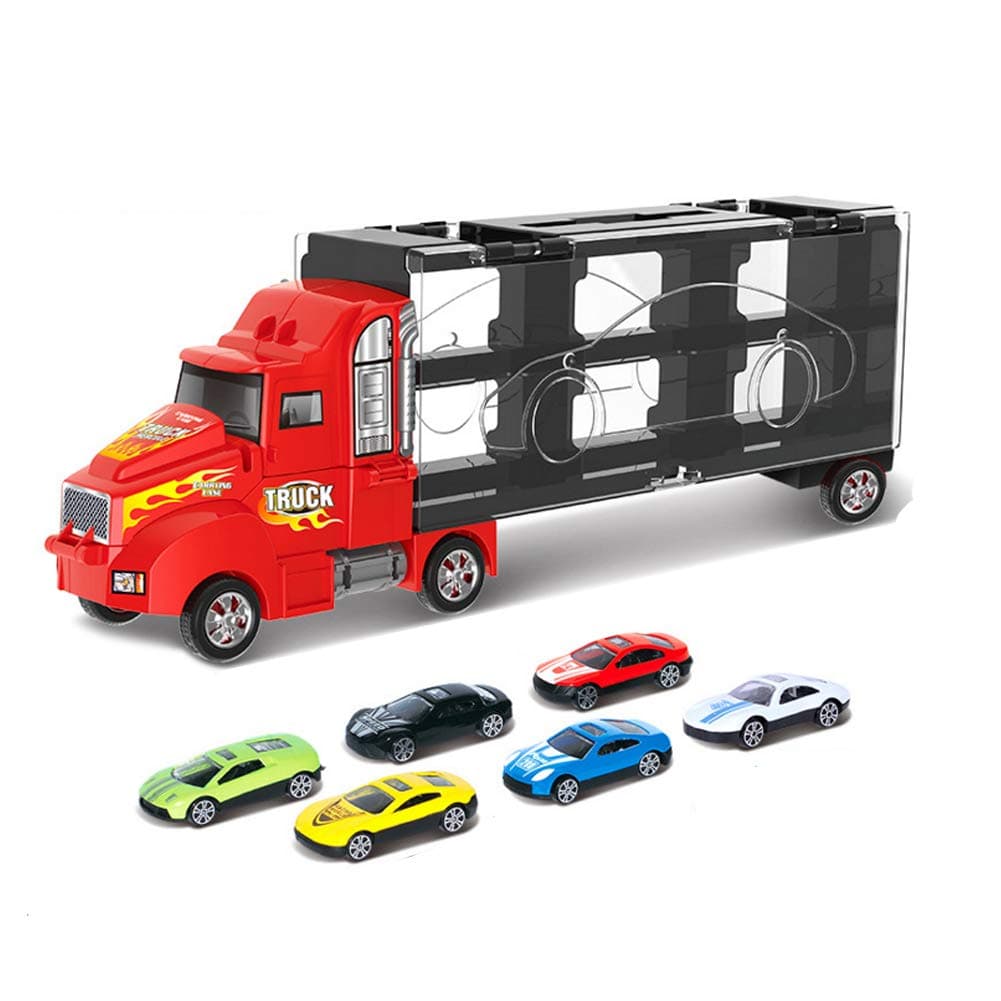 Toy Truck Transport Car Carrier Toy for Boys and Girls age 3-10 yrs old - Hauler Truck Includes 6 Toy Cars and Accessories - Ideal Gift For Kids, multicoloured