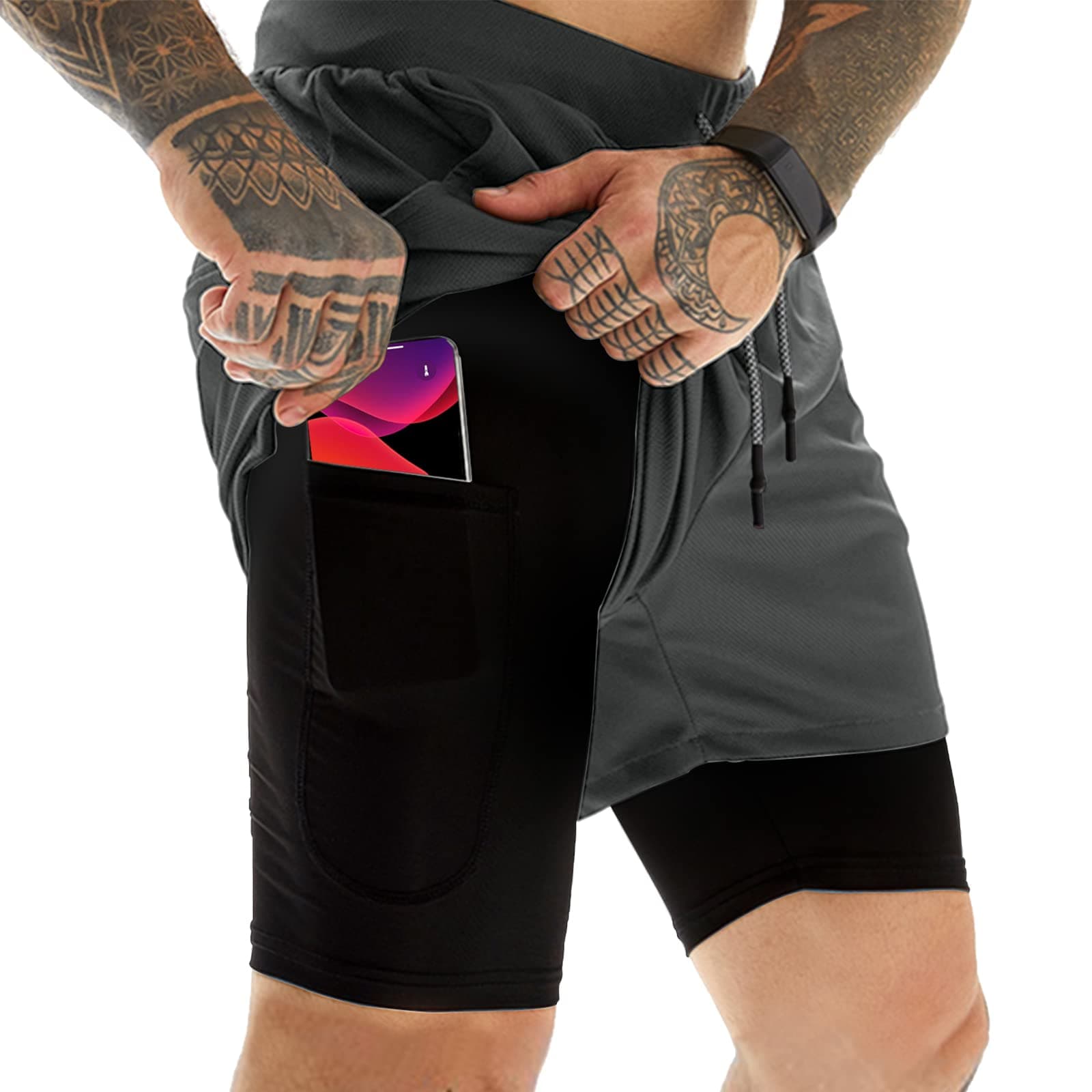 OEBLDMens Athletic Shorts 2-in-1 Gym Workout Running 7'' Shorts with Towel Loop