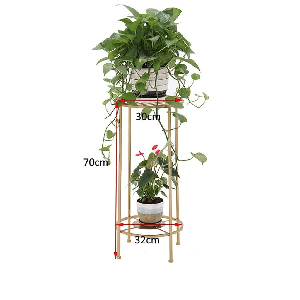 YXWA Plant stand 2-storey metal garden balcony vertical plant basin display stand 2 flower pots indoor and outdoor herbal flower stand (gold) plant holder