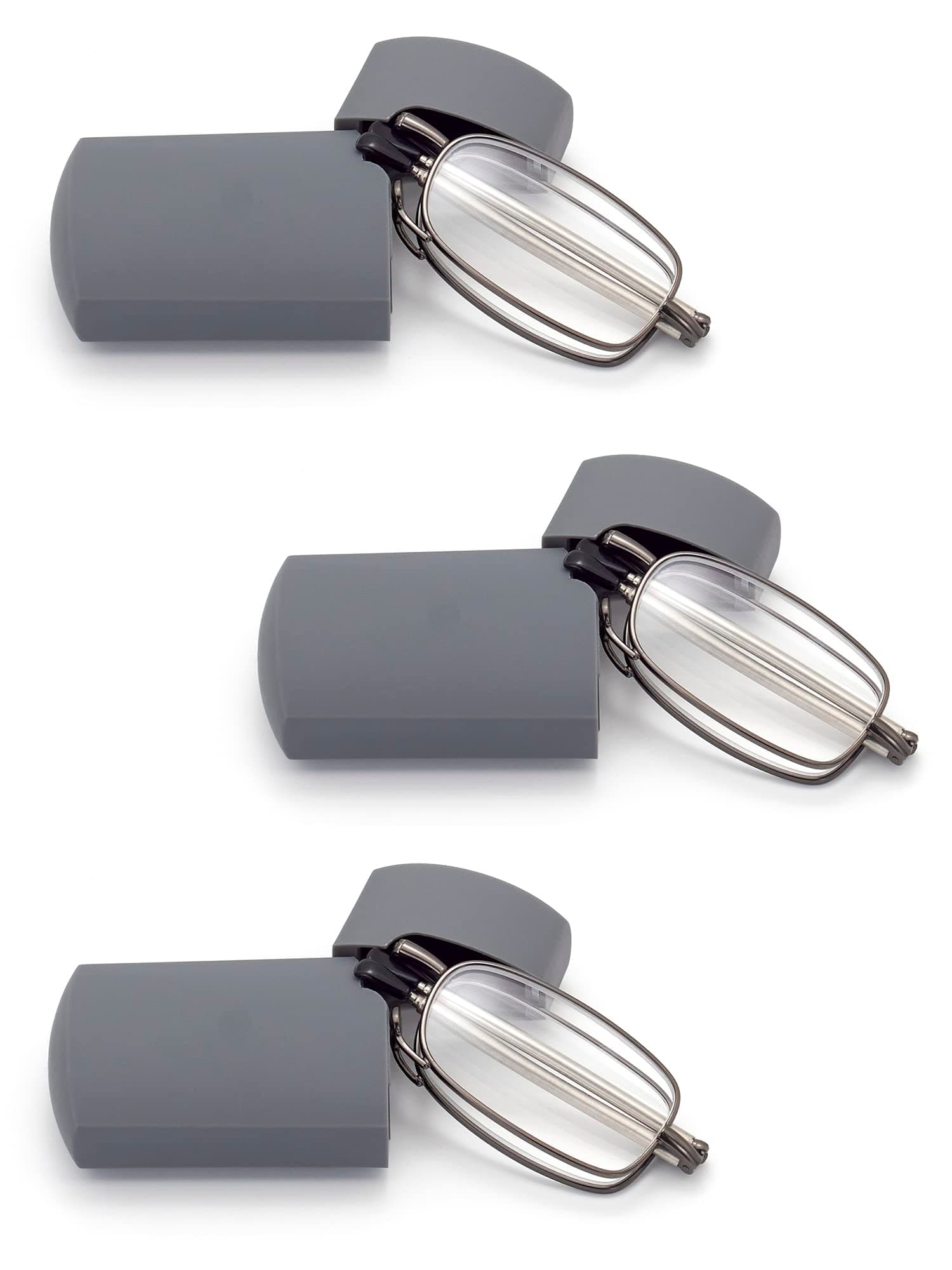 HIGHLIKE Hard Cases Folding Reading Glasses, Pocket Wallet Purse Compact Spring Hinge Readers, Transparent Clear Lens