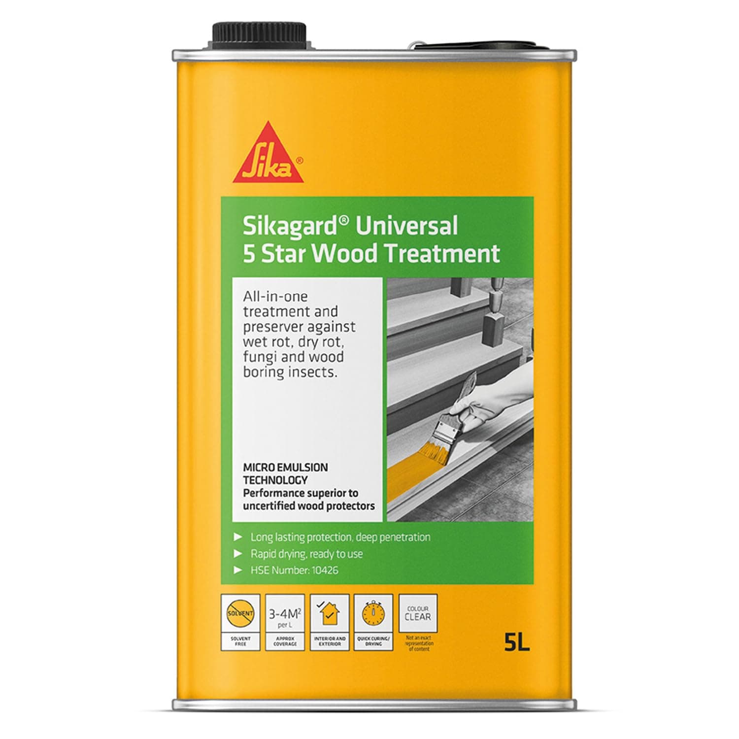 Sikagard Universal 5 Star Wood Treatment – All-In-One Treatment For Wet Rot, Dry Rot, Fungi and Wood Boring Insects – Clear – 5 Litre
