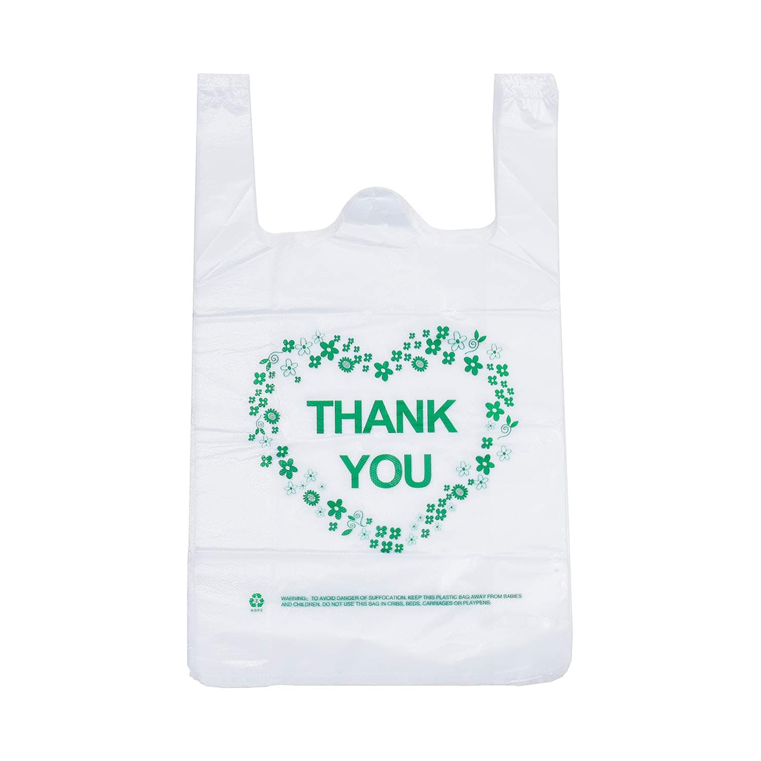 Thank You T Shirt Bags White Plastic Grocery Bags with Handles,Standard Supermarket Size, 12 x 20 inch (50 pcs)