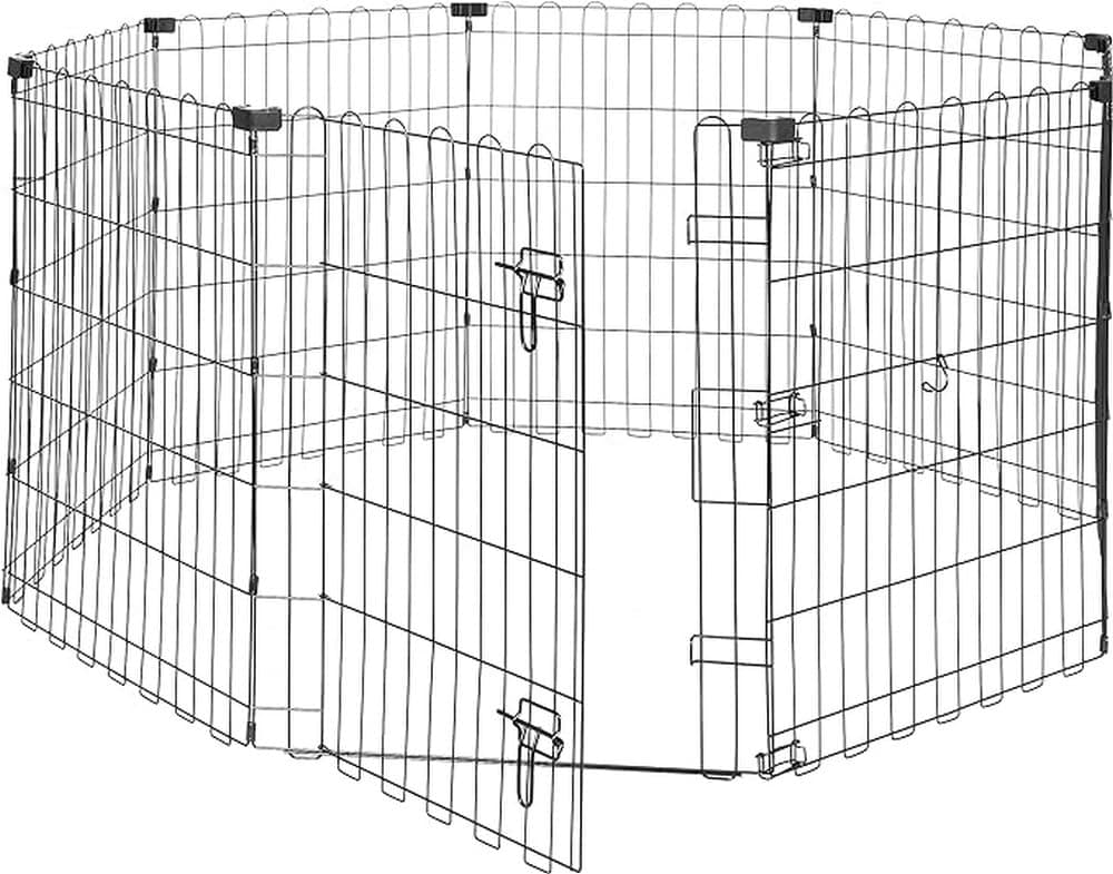 – Amazon Basics Foldable Octagonal, Square, Rectangle Metal Dog Pen/Puppy Pen/Playpen Indoor for Dogs and Pets, With door, 152.4 x 152.4 x 76.2 cm high, Black