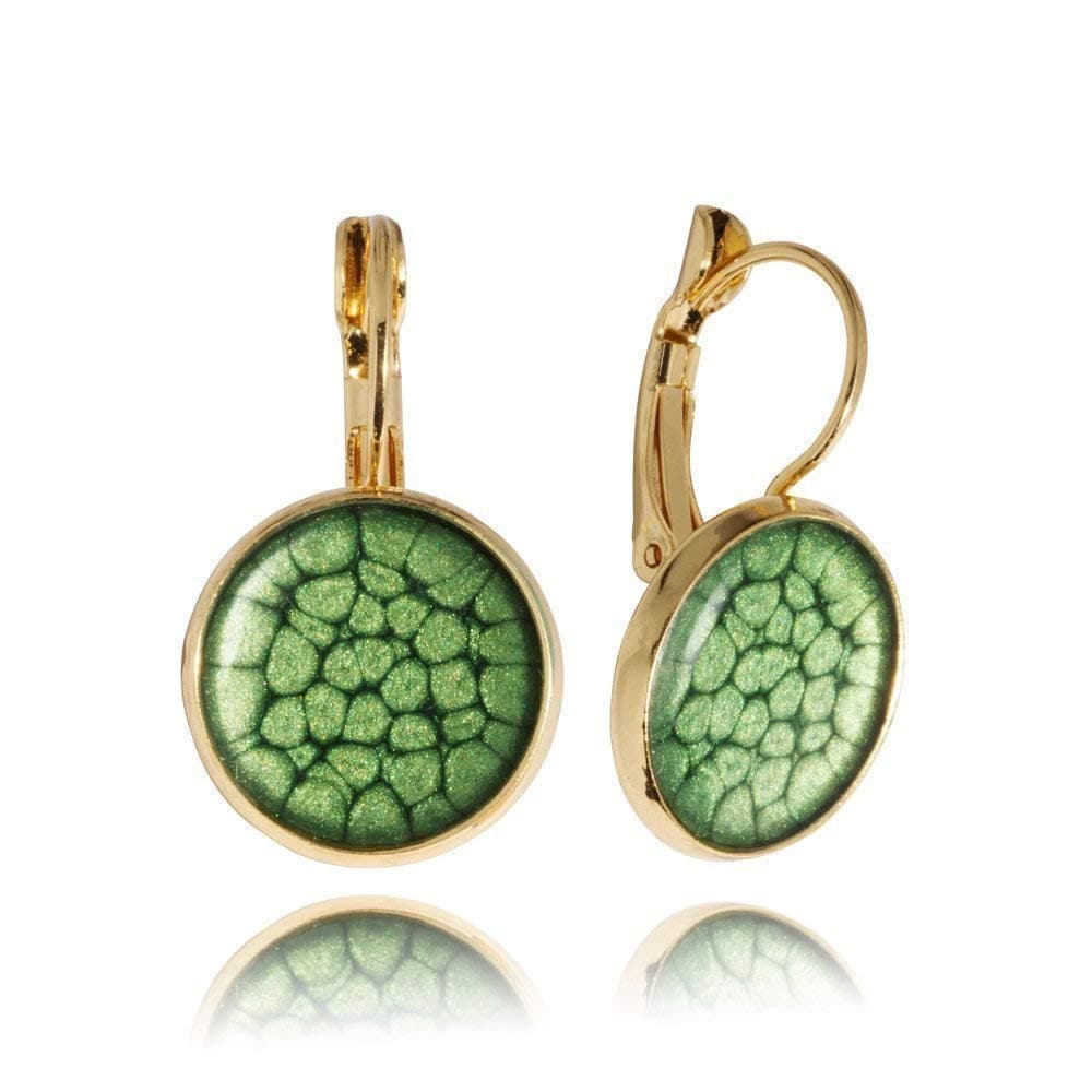 Dragon PorterElegant Classic Small Round Drop Earrings; Birthday Surprise Jewellery Gift for Women (Dark Green Gold)