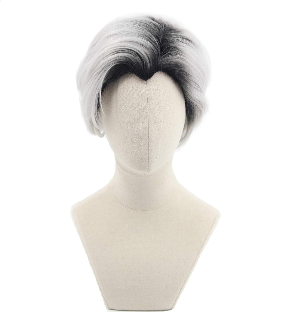 SpeedBeautyMan's Short Curly Silver Grey Boot Black Cosplay Wig Halloween Costume Wig