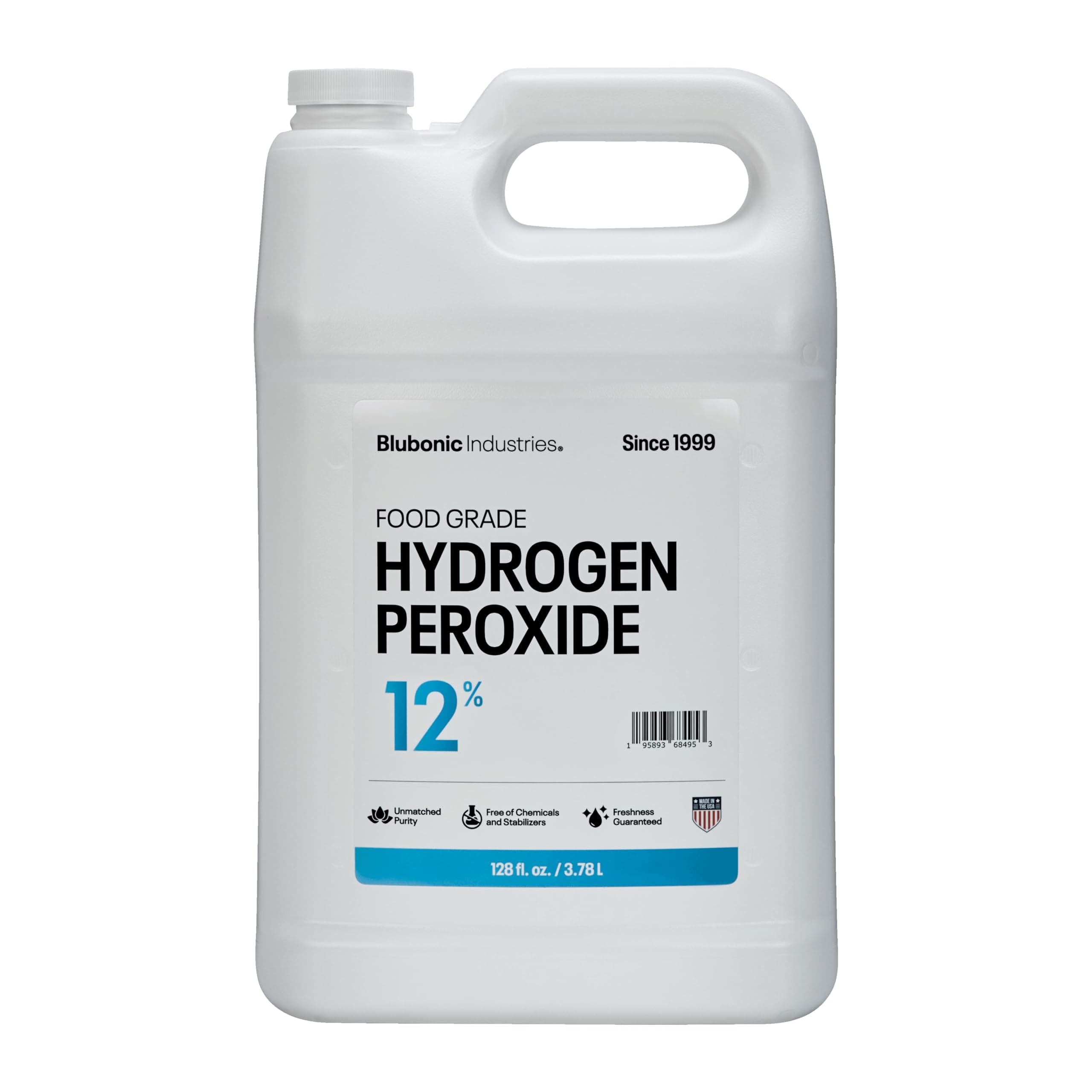 Blubonic Industries 12% Food-Grade Hydrogen Peroxide, Stabilizer-Free, Pure Oxygen and Water, H2O2, Gallon/ 128 fl oz