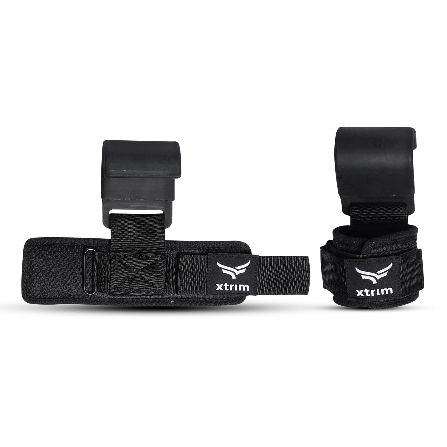 XTRIM Neoprene-Padded Weight Lifting Hook Grips (Solid Steel, Set of 2) for Dead Lifting, Premium Workout Hook, Gym Training Hook Straps with Heavy-Duty Metal Hooks
