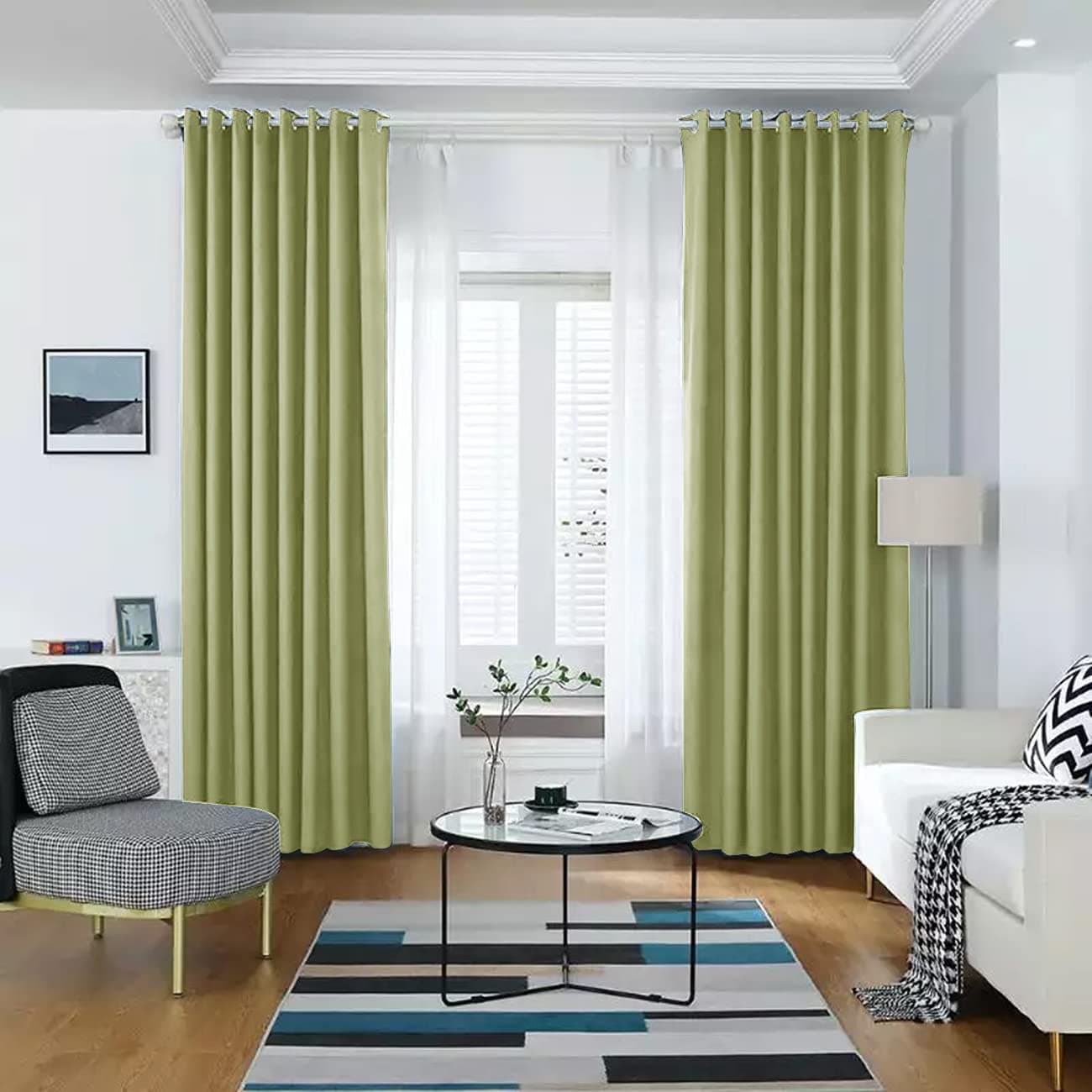 2 Panels Jinjuhomee 100% Blackout Curtains Drapes for livingroom Bedroom - Grommet Thermal Insulated Room Darkening Curtain Long for Door Offices Top is Eyelets (150 X 270 2Panels, Green R16)