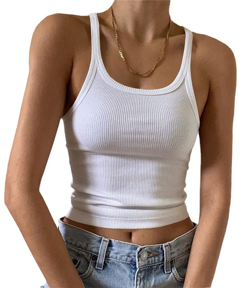 Women's Sleeveless Tank Top Form Fitting Scoop Neck Ribbed Knit Basic Cami Shirts