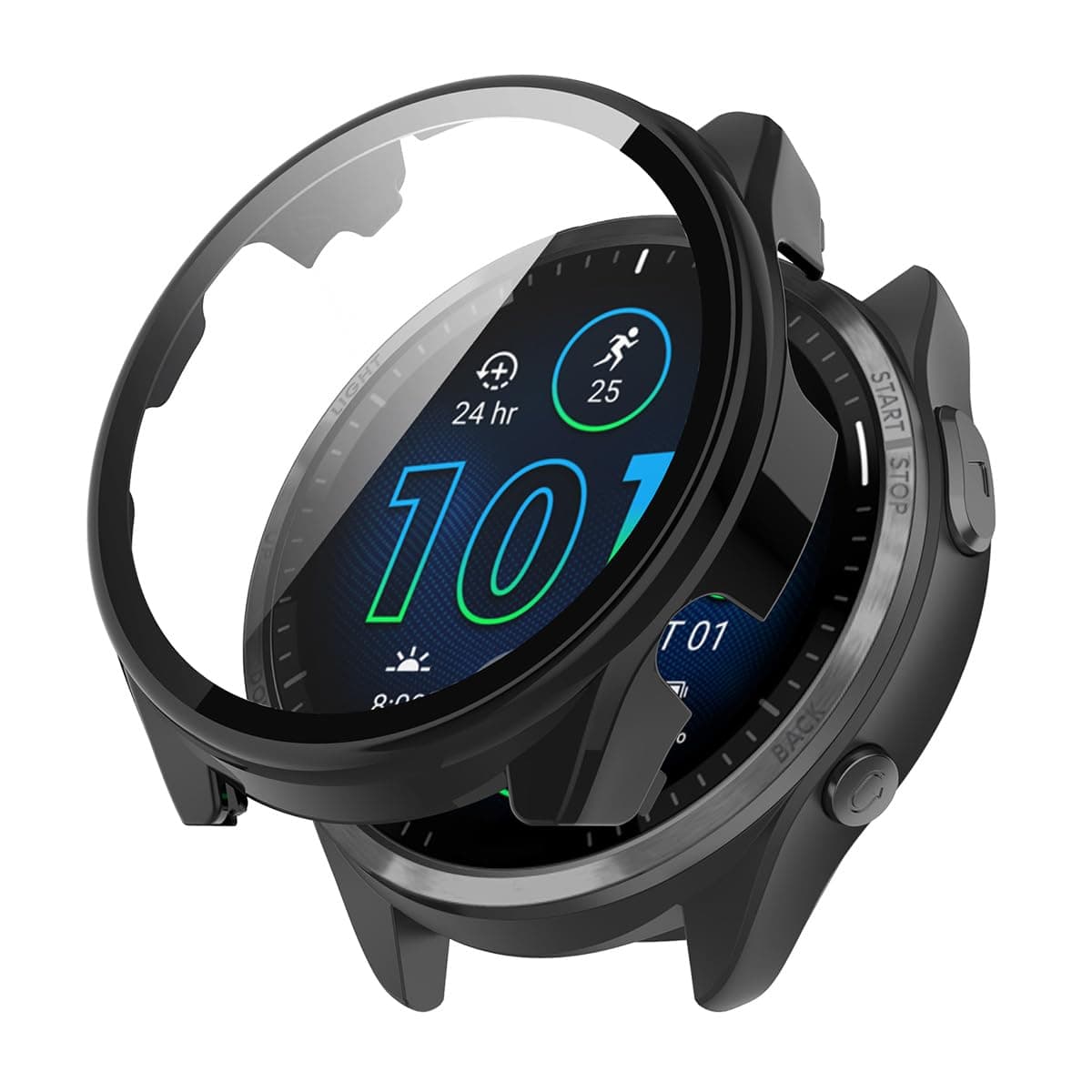 carinacoco PC Case Compatible for Garmin Forerunner 965 With Tempered Glass Screen Protector, Full Coverage Hard PC Shockproof Protective Cover - black