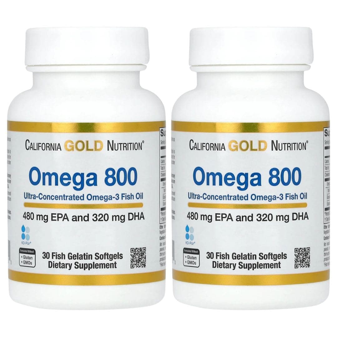 California Gold Nutrition Omega 800 Pharmaceutical Grade Fish Oil, 80% EPA/DHA, Triglyceride Form, 1,000 mg, 30 Fish Gelatin Softgels, 2 Pack