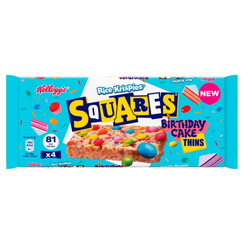 Rice Krispie Squares Kellogg's Rice Krispies Squares Vanilla Flavour Birthday Cake Thins Cereal Bars, 19.5 g