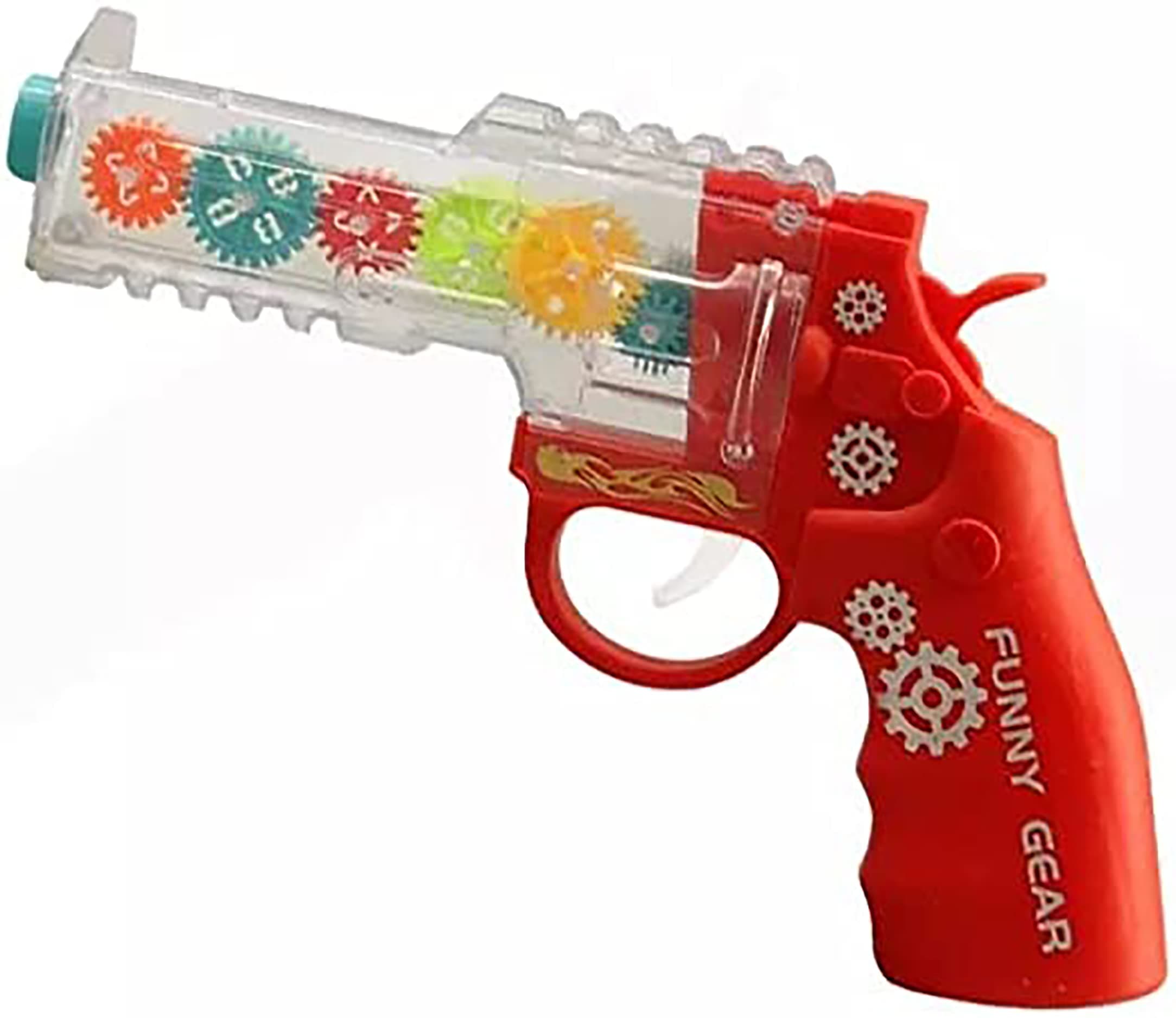 Toy Land Kid's Transparent Gear Vibration Gun Electric Toy, Flashing Battery Operated Funny Concept Toy Gun With Light And Music (Red)