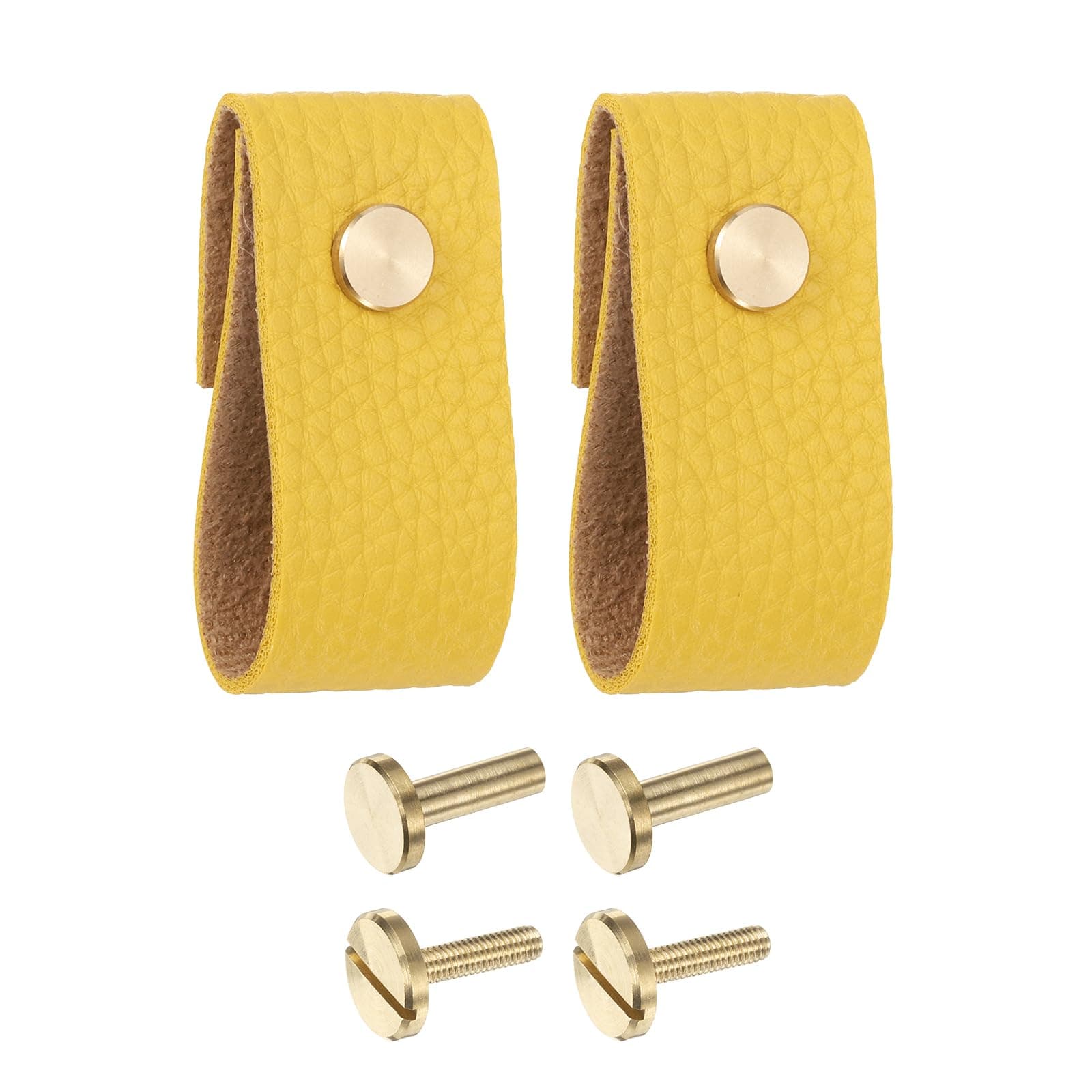 QUARKZMANPack of 2 Leather Drawer Knobs, Leather Dresser Knobs, Handles Replacement for Traditional Knobs for Drawers, Cupboard, Kitchen Cabinet, Yellow