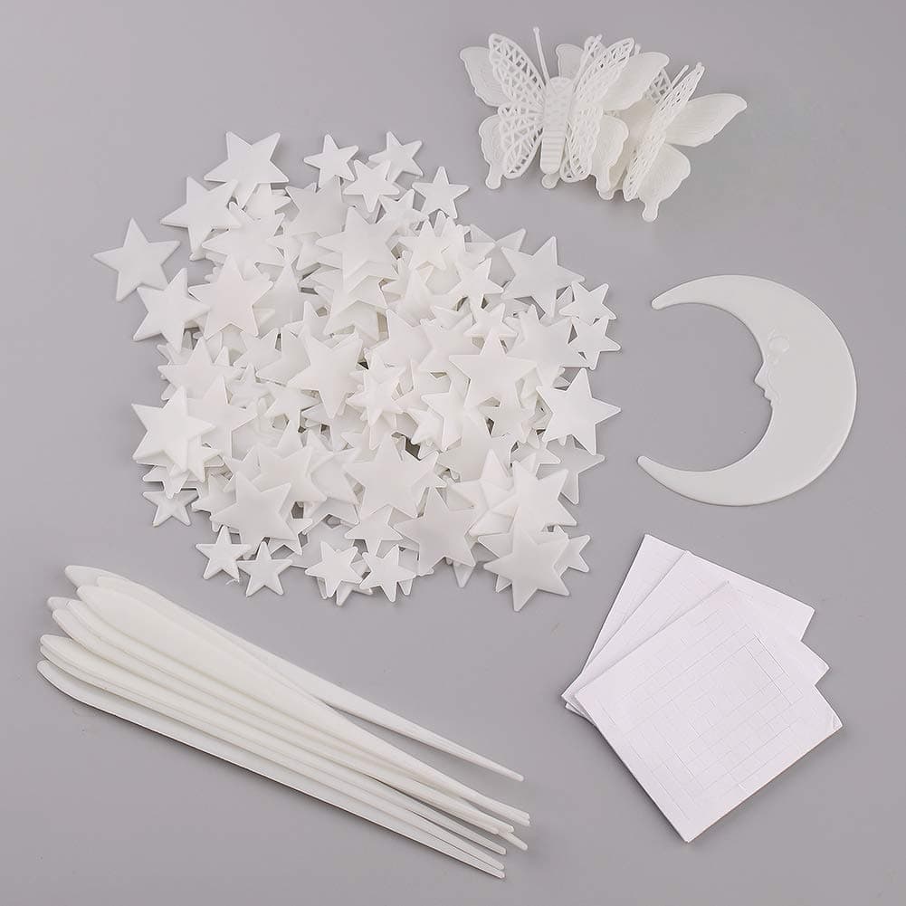 Glow in The Dark Stars and Moon and Shooting Stars,Toddler Decorations Room Decor Kit Bright Wall Stickers with Butterflies for Ceiling Decals in Kid Room,Total 215 Pcs