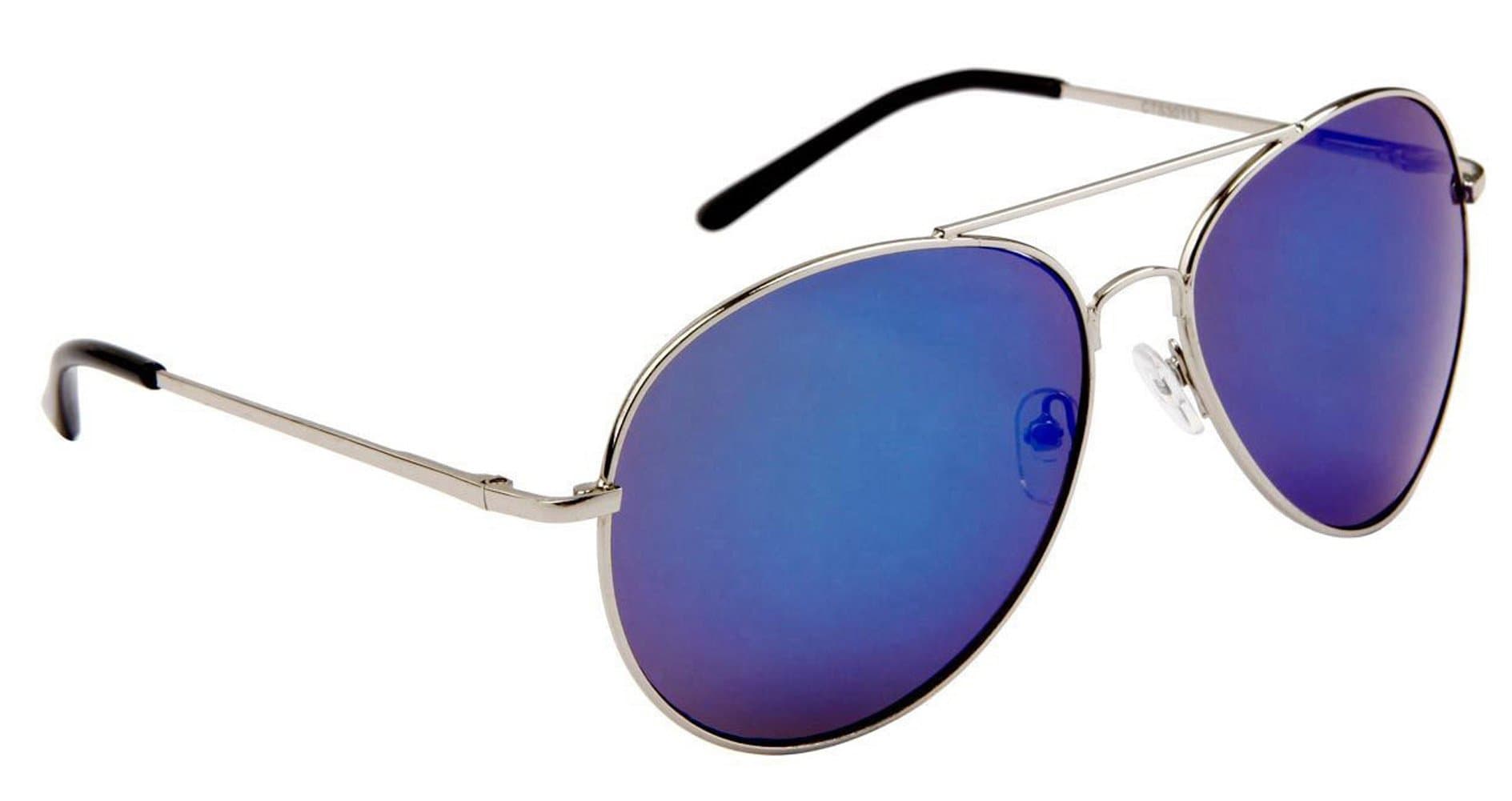 Modern Classic Aviator Sunglasses for Men & Women, Spring Hinge, Silver Frame, Iridescent Flash Mirror Lens - 30113