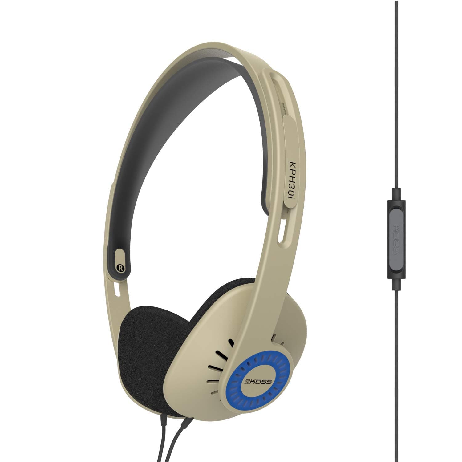 KPH30iRB Retro Style On-Ear Headphones, in-Line Microphone and Touch Remote Control, D-Profile Design, Wired with 3.5mm Plug, Rhythm Beige