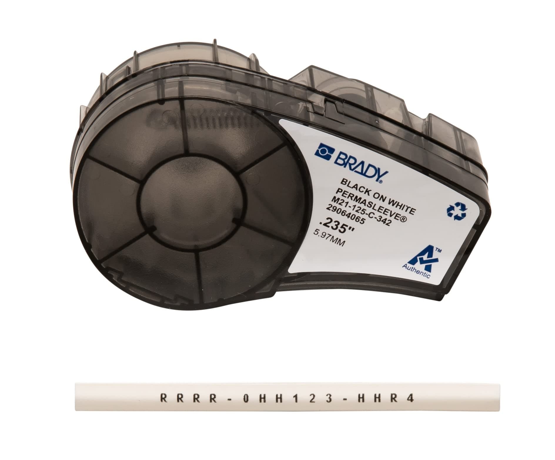 Brady Authentic (M21-125-C-342) PermaSleeve Heat Shrink Tubing for Control and Electrical Panels, Wire Harness, Black on White-For M210, M210-LAB, M211, BMP21-PLUS and BMP21-LAB Printers, .235"W 7' L