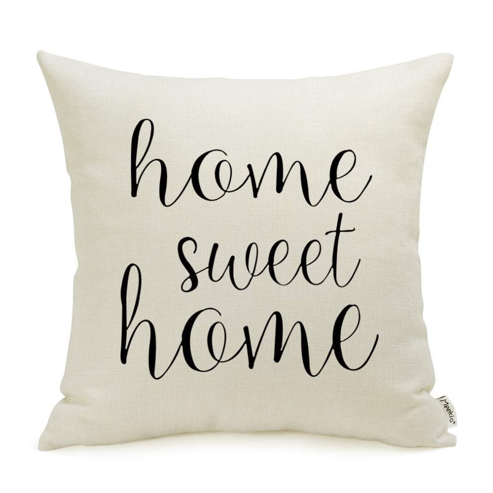 Meekio Farmhouse Pillow Covers with Home Sweet Home Quotes 18“ x 18” for Farmhouse Decor Housewarming Gifts for New Home