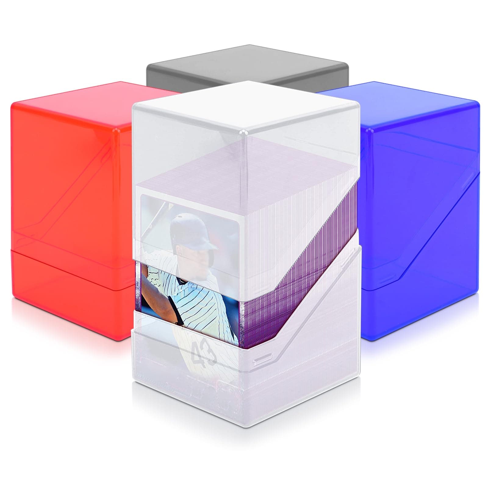 Homthy 4 Pack Card Deck Cases for Trading Cards, Acrylic Card Storage Boxes Holding 100+ Sleeved Cards Fit for MTG,TCG Sports Cards, Game Card Standard Cards