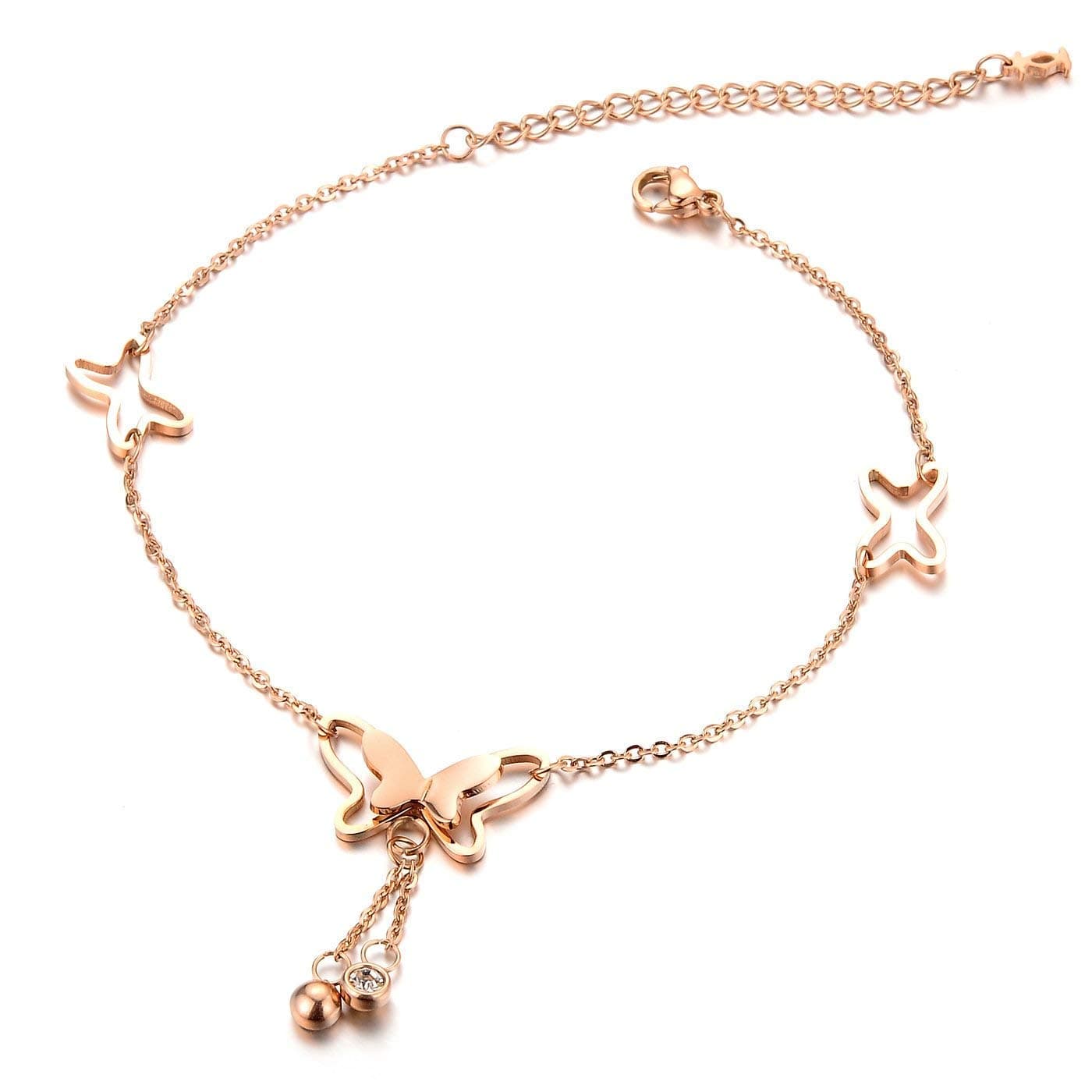Italian Designer Rose Gold Plated Butterfly Anklet and Necklace for Women and Girls