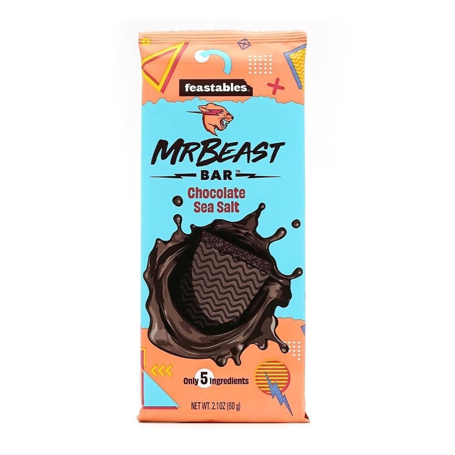 Feastables MrBeast Dark Chocolate Sea Salt Bar – Made with Organic Cocoa, Plant-Based, Vegan, No Artificial Ingredients, 60g