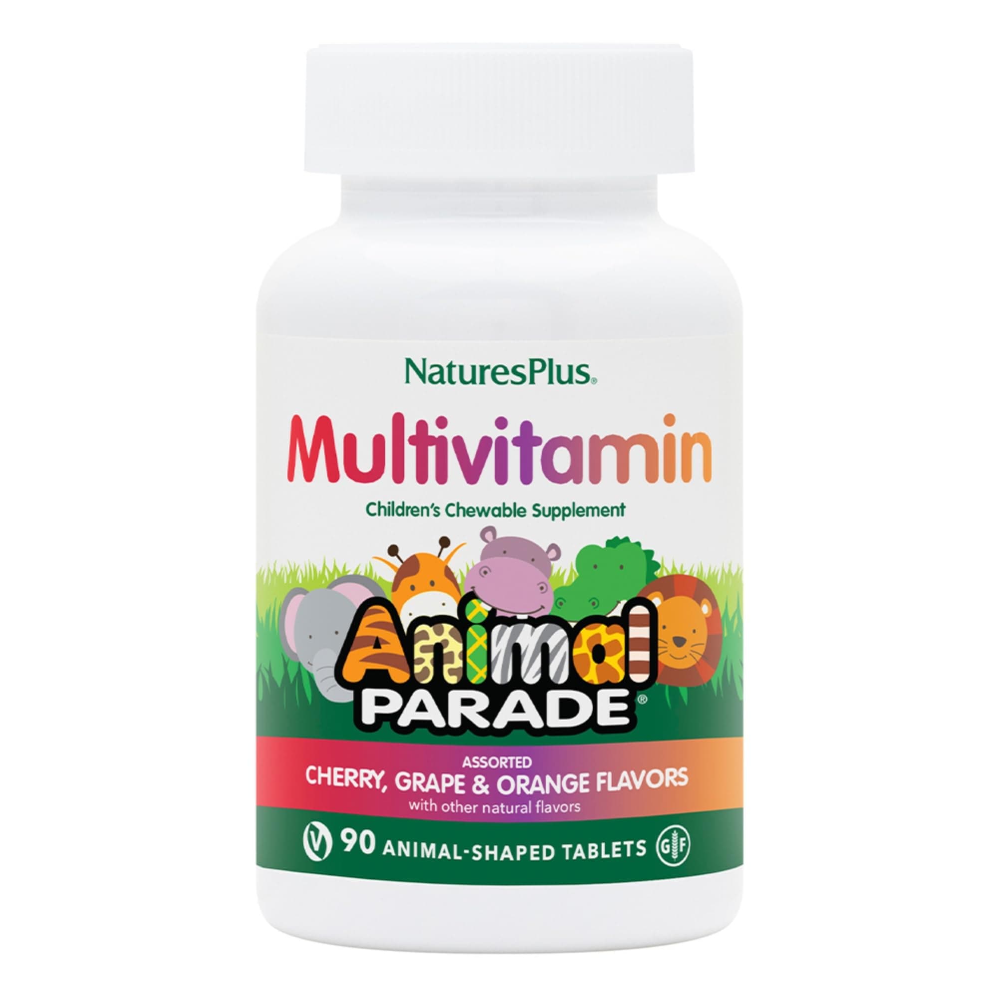 Nature's Plus Multivitamin Children's Chewable Supplement, 90 Tablets Animal Shaped - Cherry Grape & Orange Flavor (Assorted) - For Natural Energy Production & Overall Well-Being