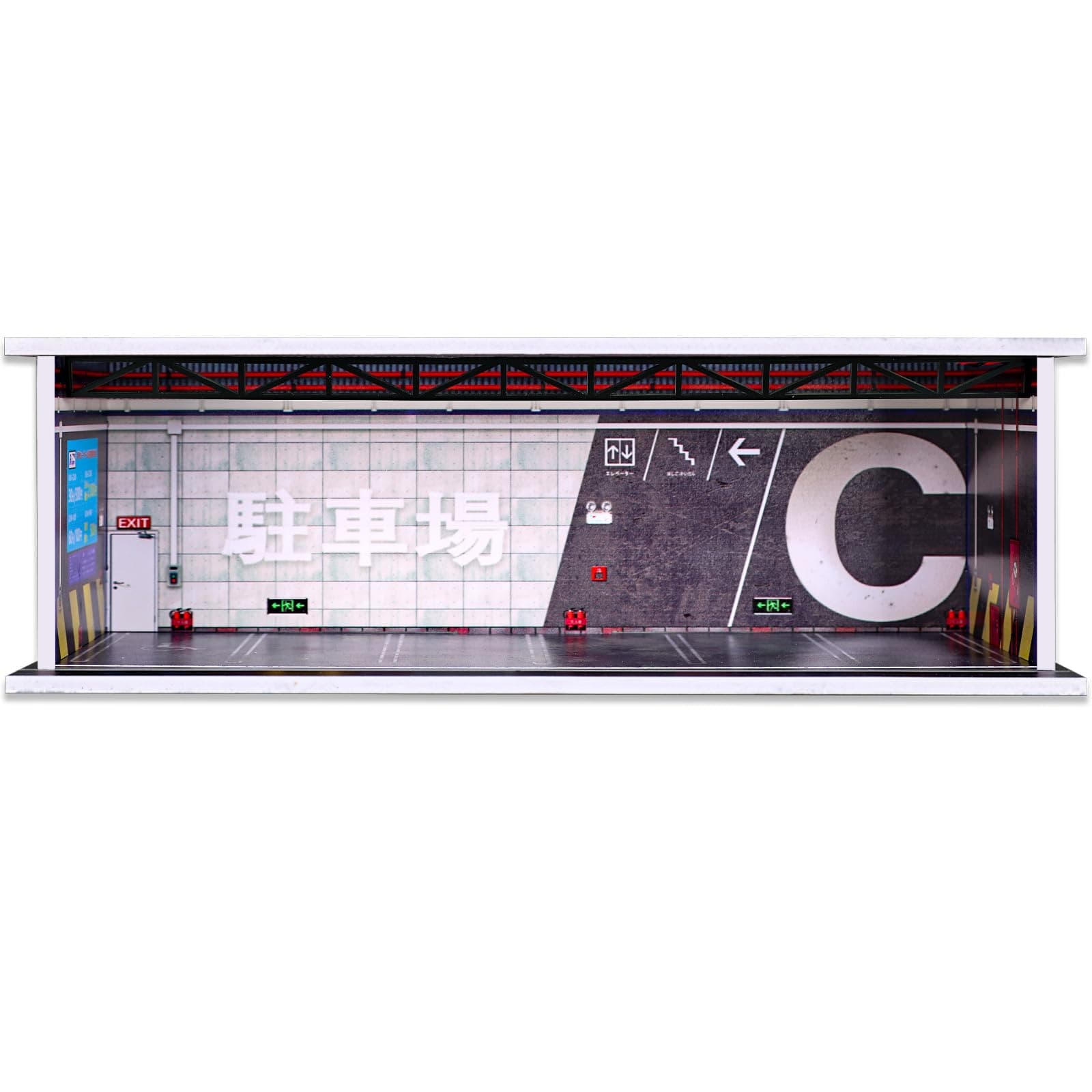 Malamfans 1/64 for Hot Wheels Japanese Style Parking Scene Display Box - 1/64 Scale Die-Cast Model Car Display Case with LED Lights and Acrylic Lid, Real 6 Parking Spaces