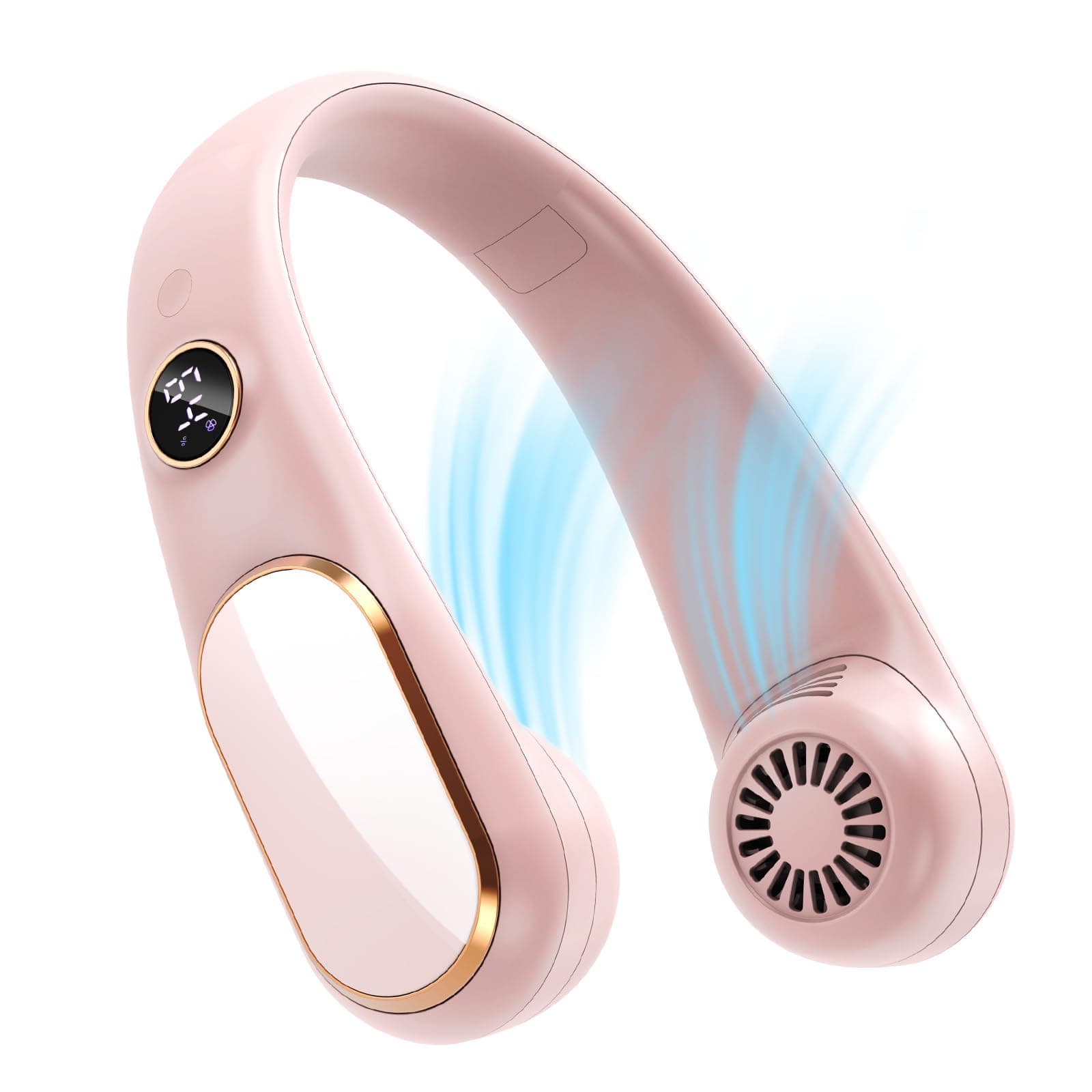 Neck Fan Rechargeable 5 Speeds, Portable Personal Fan, Hands Free Bladeless Fan, Battery Operated Wearable Fan Adjustable, Screen Design, Cooling Fan For Travel, Outdoor, Indoor (pink)