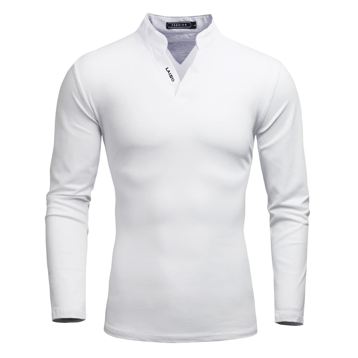 Manwan walk Men's Fashion Long Sleeve Casual Slim Fit V-Neck T-Shirt T02