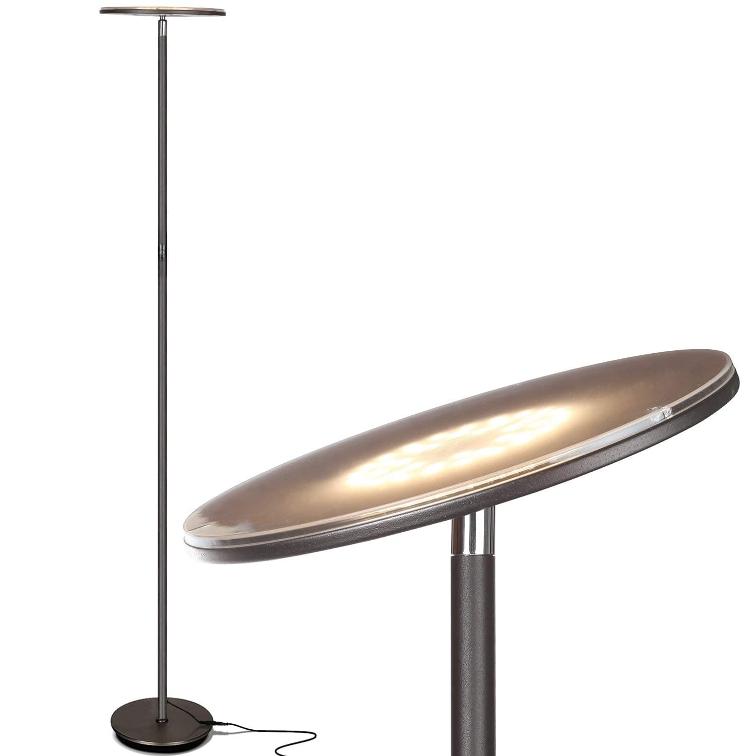 Brightech Sky Flux - The Very Bright LED Torchiere Floor Lamp, for Your Living Room & Office - Halogen Lamp Alternative with 3 Light Options Incl. Daylight - Dimmable Modern Uplight - Bronze